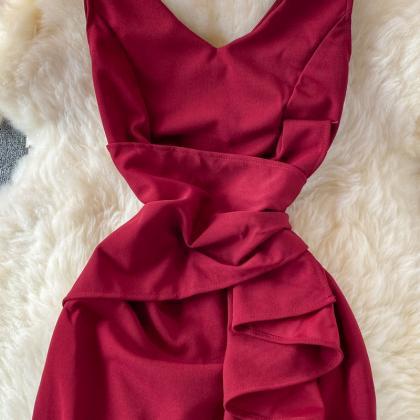 Red V Neck Dress Fashion Dress