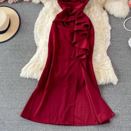 Red V Neck Dress Fashion Dress