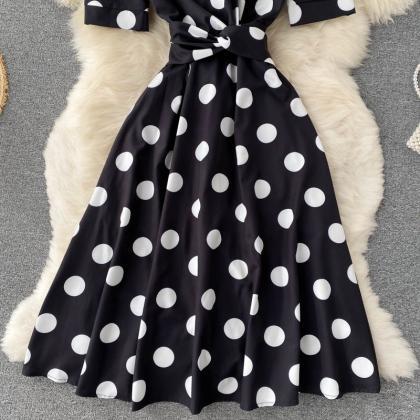 Cute Polka Dot V Neck Short Dress Fashion Dress