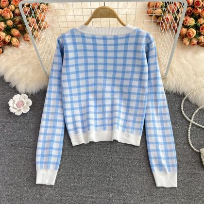 Cute Plaid Long Sleeve Cardigan Sweater
