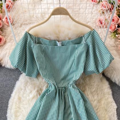 Simple Plaid Short Sleeve Dress