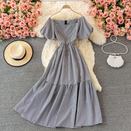Simple Plaid Short Sleeve Dress
