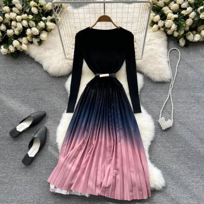 Simple Knitted Gradient Dress Fashion Dress