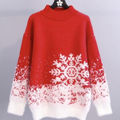 Cute Snowflake Long Sleeve Sweater