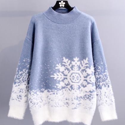 Cute Snowflake Long Sleeve Sweater