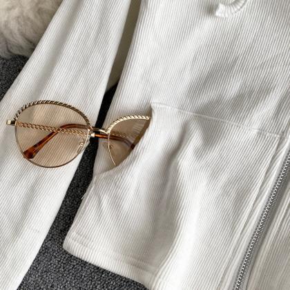Fashionable Autumn Long-sleeved Short Jacket White..