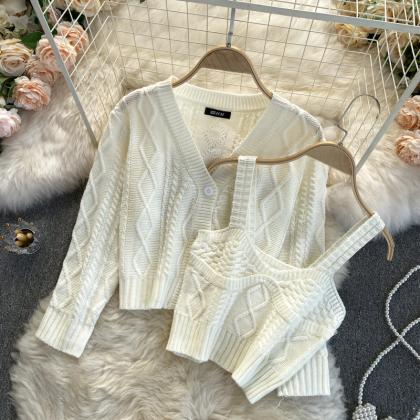 Fashionable Knitted Cardigan Two-piece Sweater