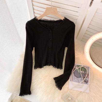 Simple Cardigan Lace Long Sleeve Sweater