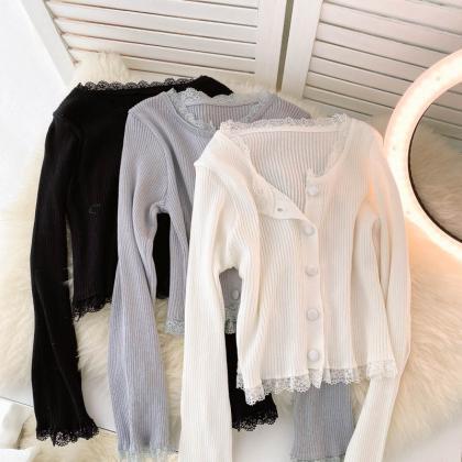Simple Cardigan Lace Long Sleeve Sweater