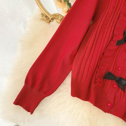 Lovely Bow-knot Long-sleeved Cardigan Sweater