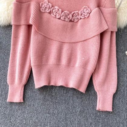 Lovely Flowers Long Sleeve Sweater Round Neck..