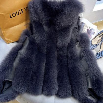Lovely blue vest with imitation fox..