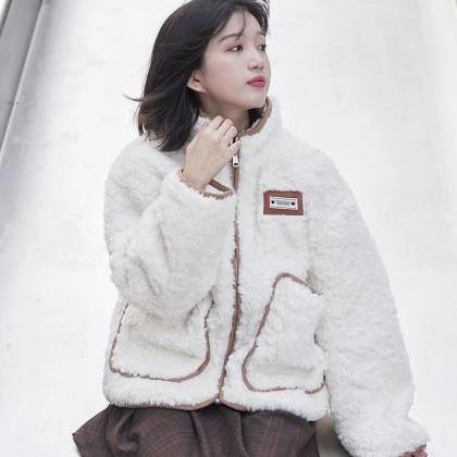 Cute white lamb fur padded coat