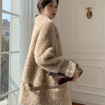 Cute lamb fur padded coat