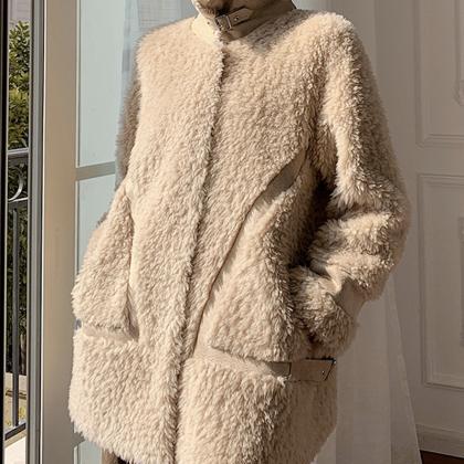 Cute lamb fur padded coat
