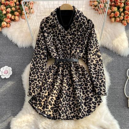 Fashionable Leopard Print Long Sleeve Tops