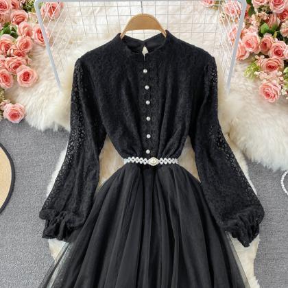 Cute lace long sleeve dress fashion..