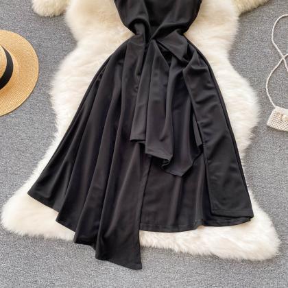 Black A Line Irregular Dress Fashion Dress