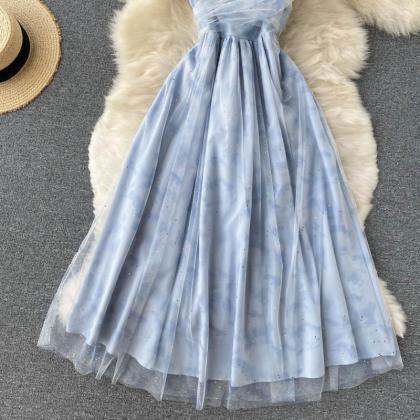 Blue Tulle Short A Line Dress Fashion Dress