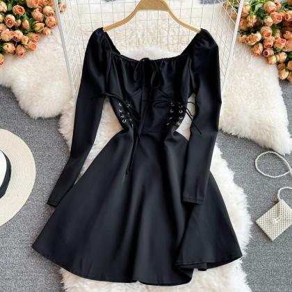 Black A Line Long Sleeve Dress Fashion Dress
