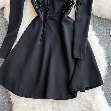 Black A Line Long Sleeve Dress Fashion Dress
