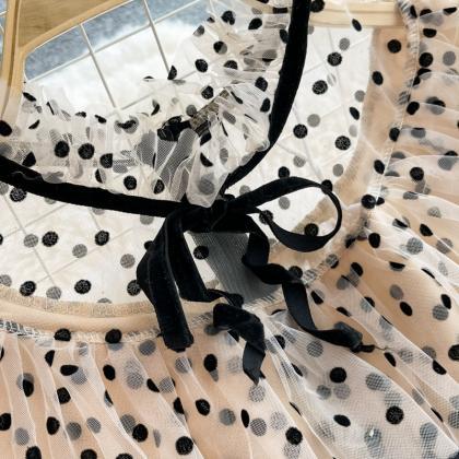 Cute Polka Dot Stitching Long-sleeved Dress
