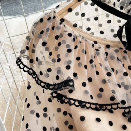 Cute Polka Dot Stitching Long-sleeved Dress