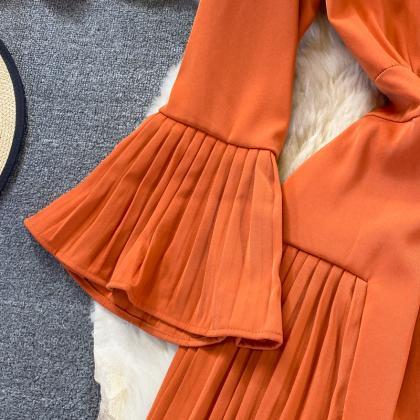 Orange A Line Long Sleeve Dress Fashion Dress