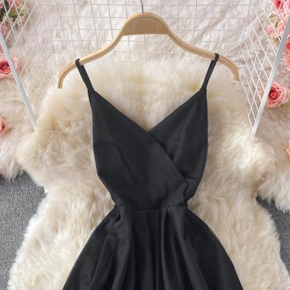 Simple V Neck Tulle Short Dress Black Party Dress