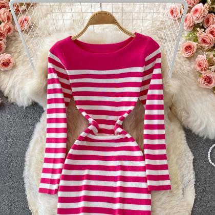 Simple Striped Knitted Long-sleeved Sweater..