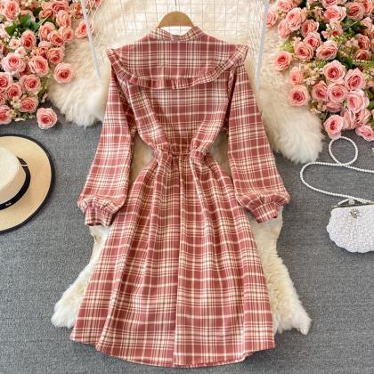 Cute Plaid Long Sleeve Dress