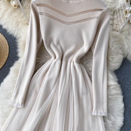 Cute A Line Lace Long Sleeve Dress Sweater Dress