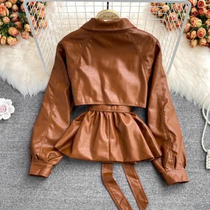Fashionable Autumn And Winter Leather Jacket Tops