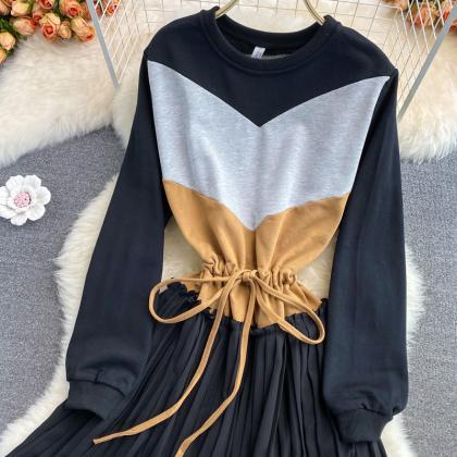 Autumn And Winter Round Neck Sweater Dress Long..