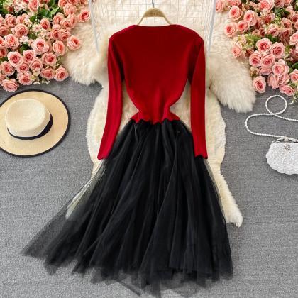 Lovely Knitted Patchwork Tulle Dress A Line..