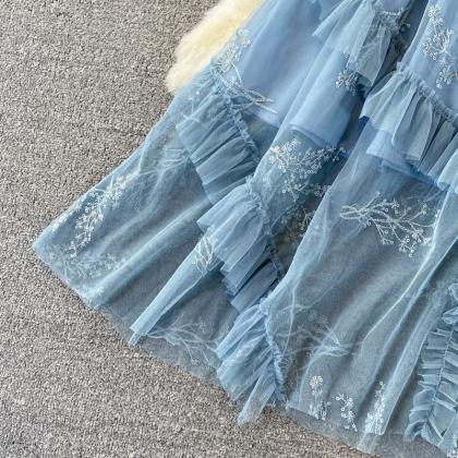 Blue Tulle Lace A Line Dress Fashion Dress