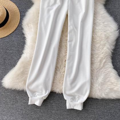 White casual lace-up trousers