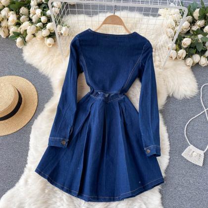 Blue denim long sleeve dress