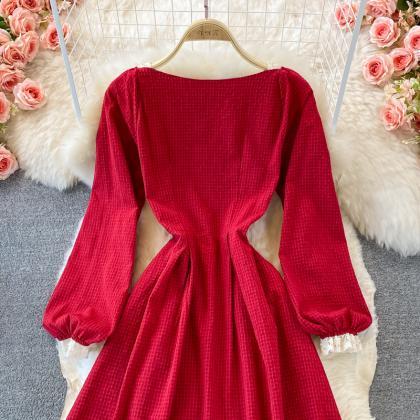 Red A Line Lace Up Dress Red Fashion Dress