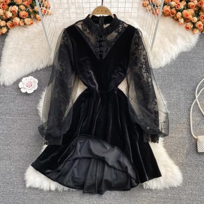 Black Lace Long Sleeve Dress Black Fashion Dress