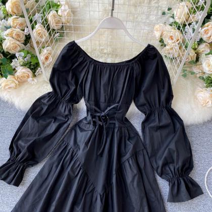 Cute Long Sleeve Lace Up Dress Fashion Dress
