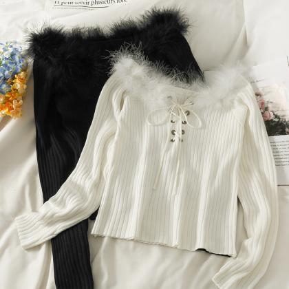 Cute Long Sleeve Lace Up Sweater