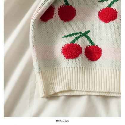 Cute Cherry Long Sleeve Sweater