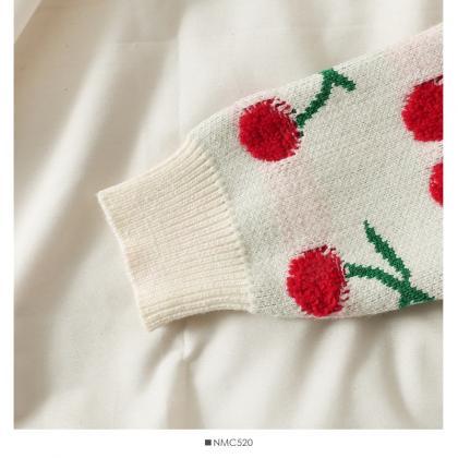 Cute Cherry Long Sleeve Sweater