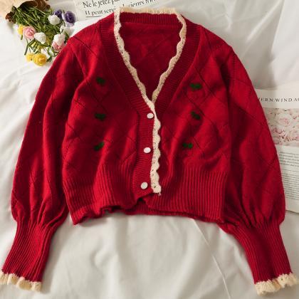 Cute Cardigan Cherry Sweater