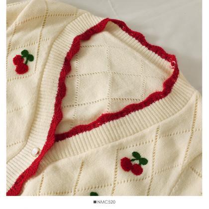 Cute Cardigan Cherry Sweater