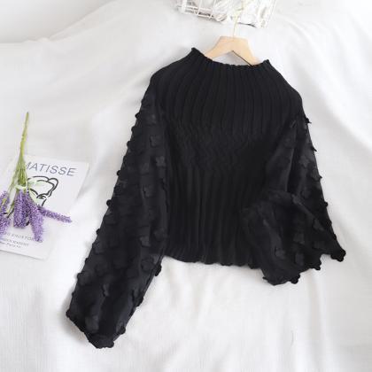 Sweet Applique Long Sleeve Cropped Sweater