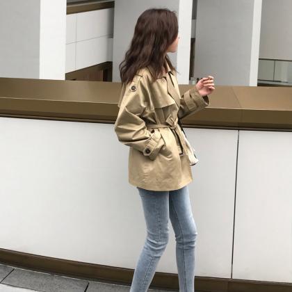 Stylish Double-breasted Long Sleeve Coat Trench..