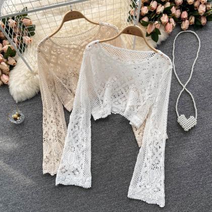 Simple Long Sleeve Lace Tops Crop Tops
