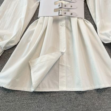 Simple White Waist Shirt Dress